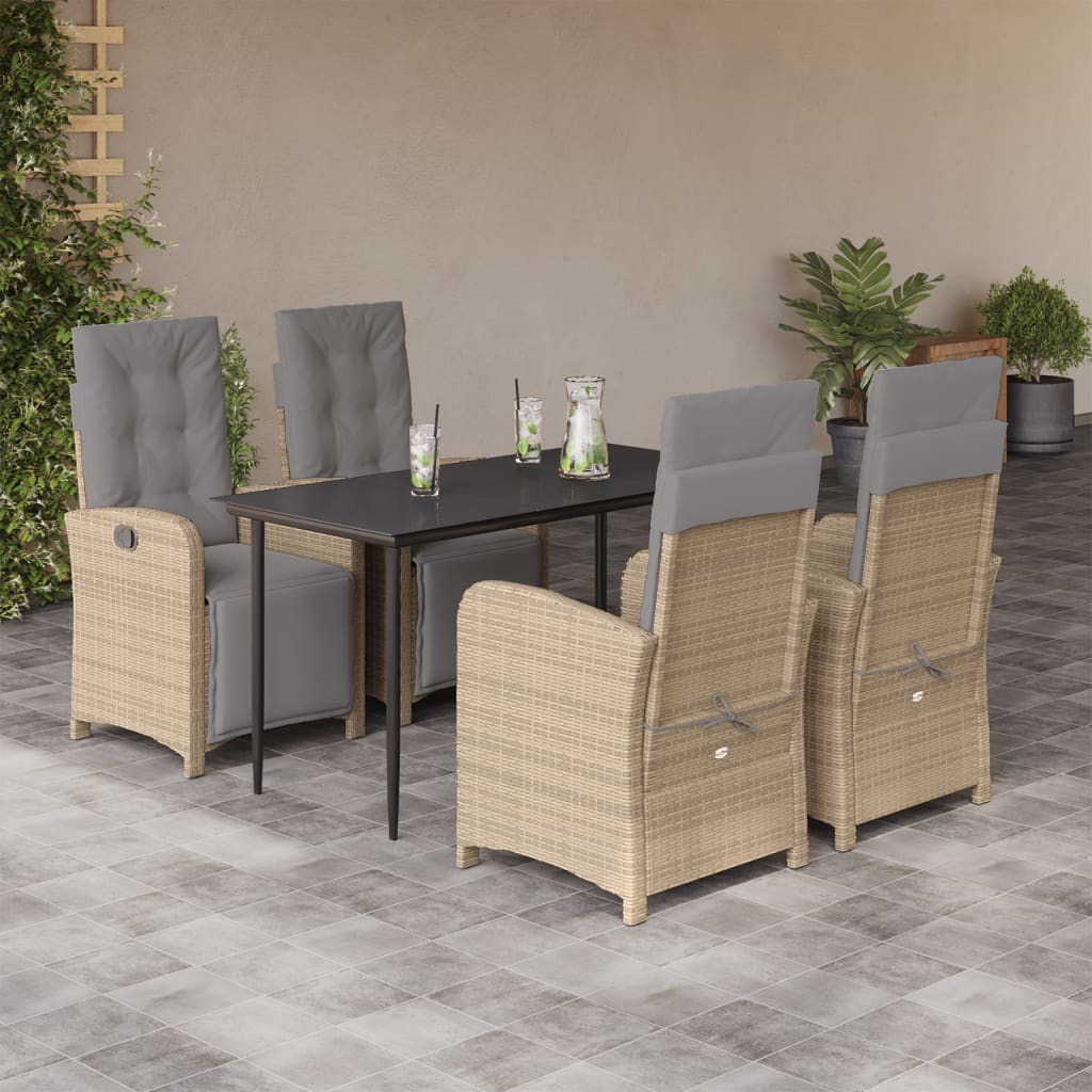 spisebordssæt til haven 5 dele med hynder polyrattan beige