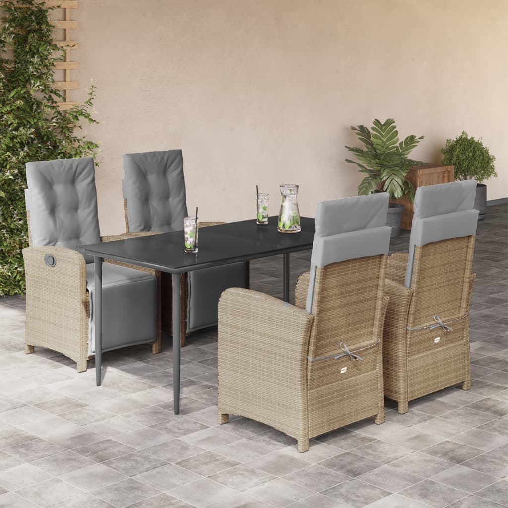 spisebordssæt til haven 5 dele med hynder polyrattan beige