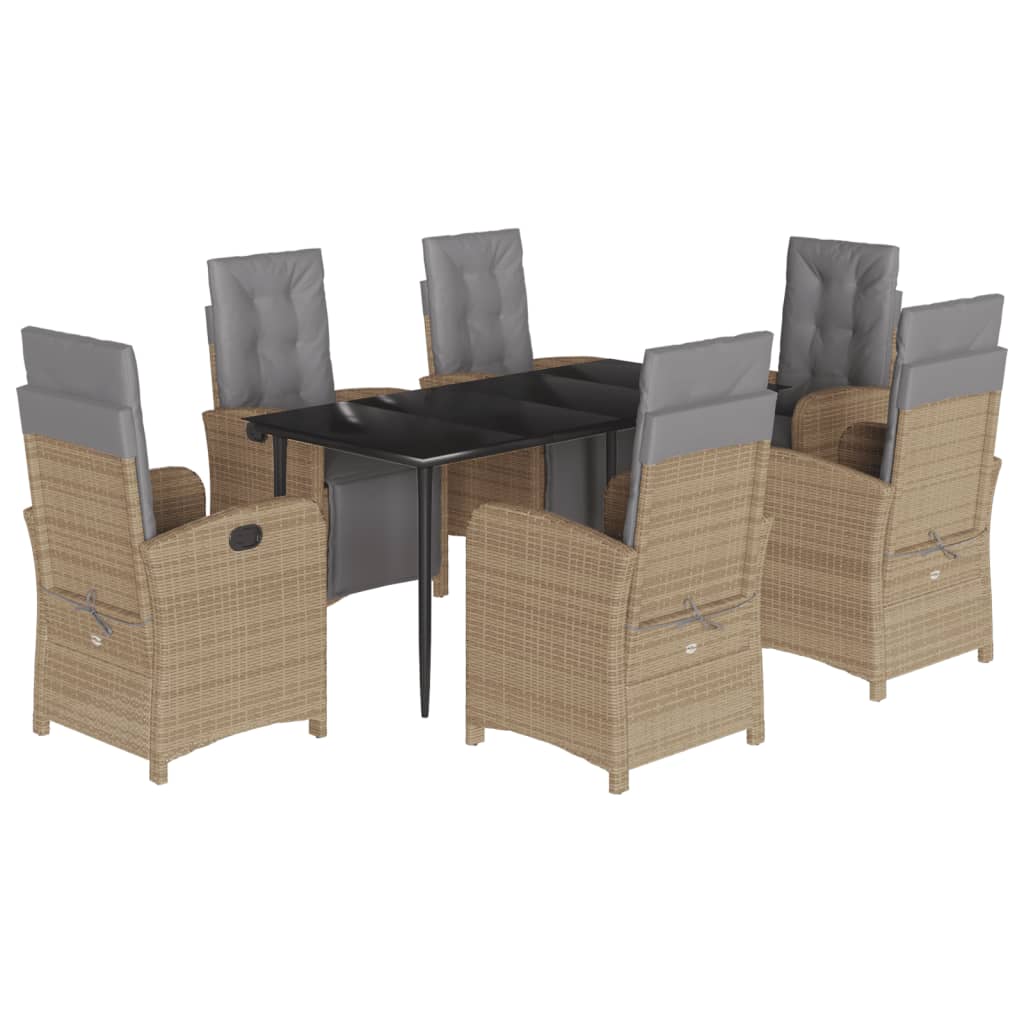 spisebordssæt til haven 7 dele med hynder polyrattan beige