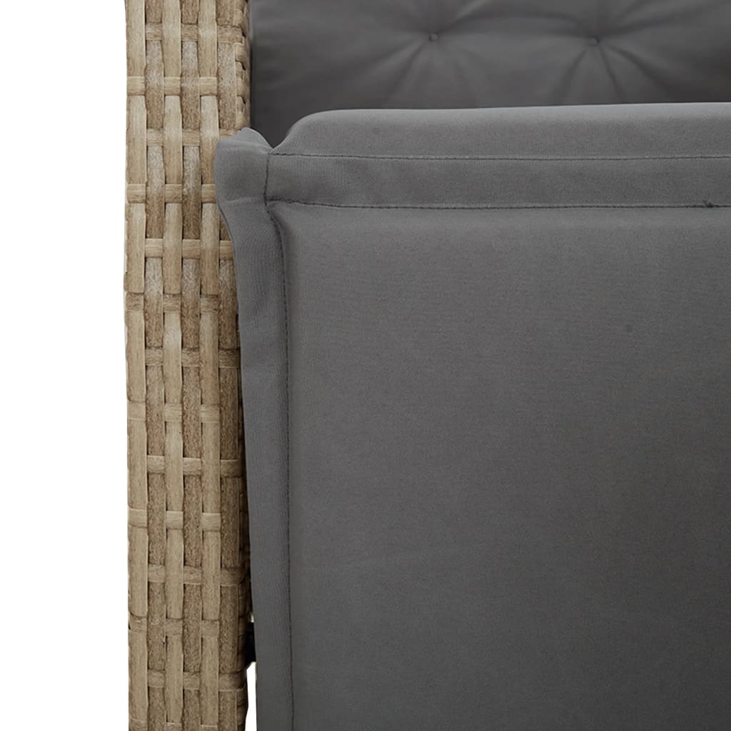 bistrosæt til haven 3 dele med hynder polyrattan beige