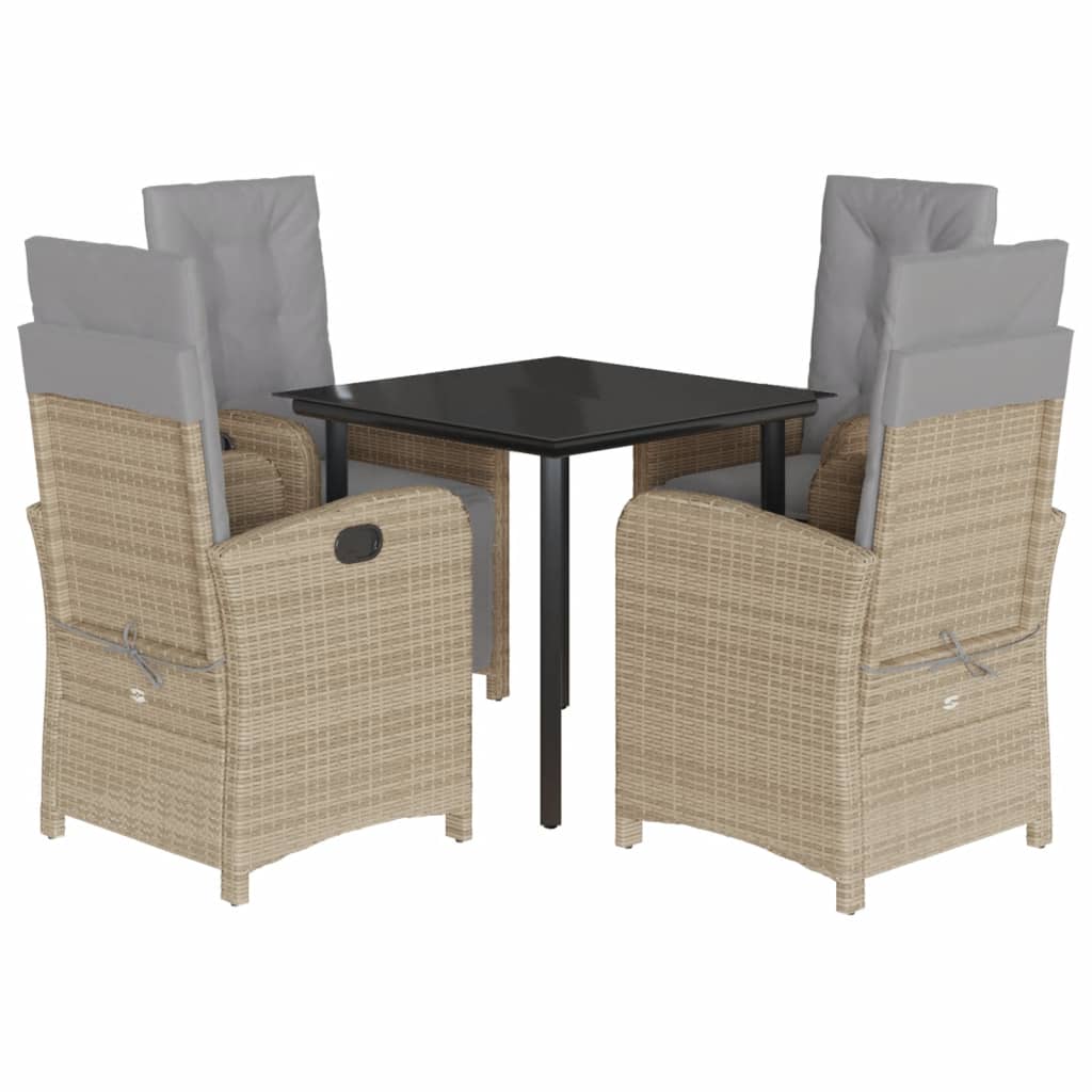 spisebordssæt til haven 5 dele med hynder polyrattan beige