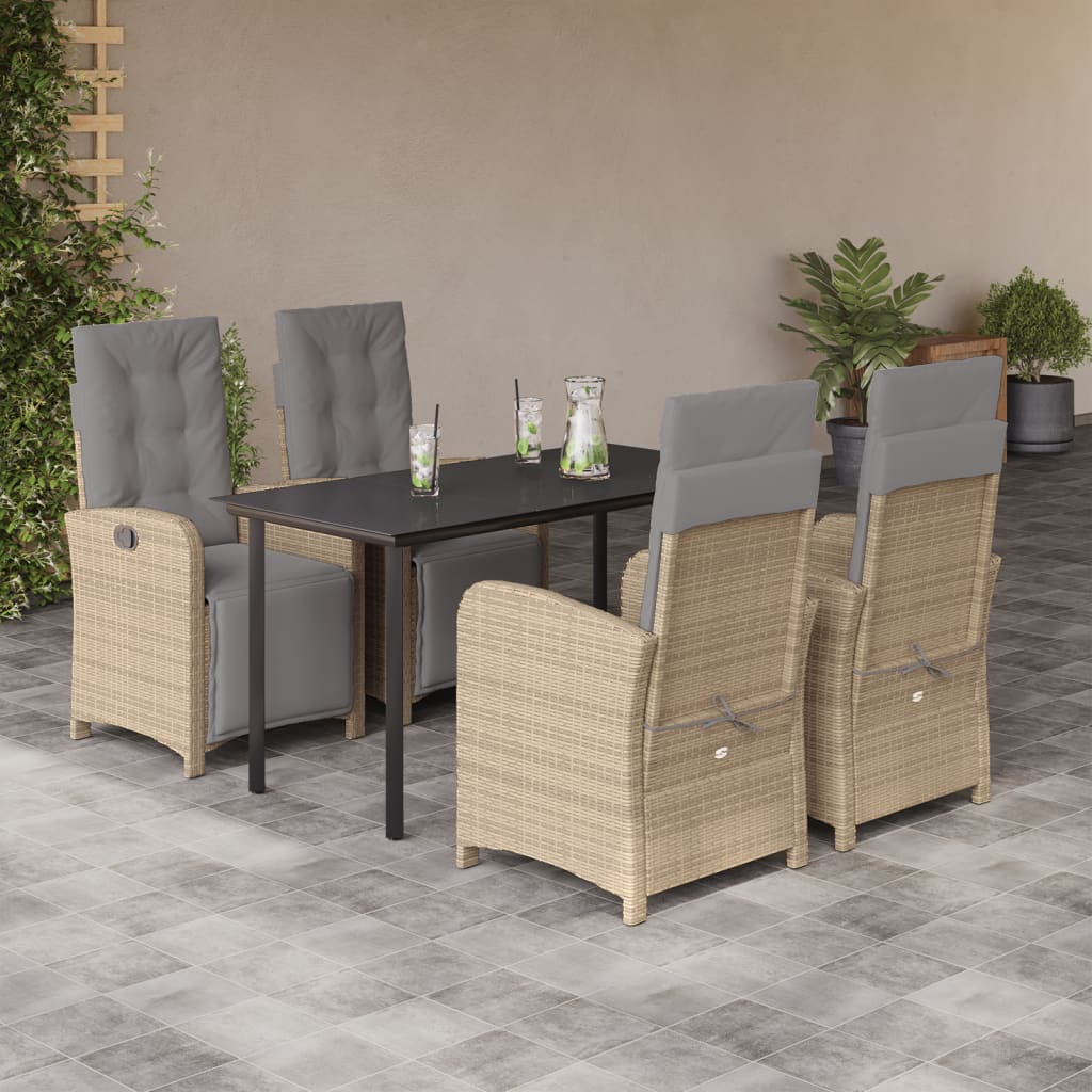 spisebordssæt til haven 5 dele med hynder polyrattan beige