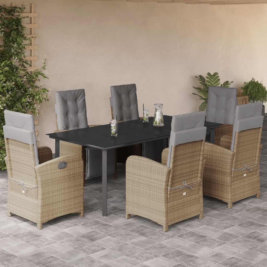 spisebordssæt til haven 7 dele med hynder polyrattan beige