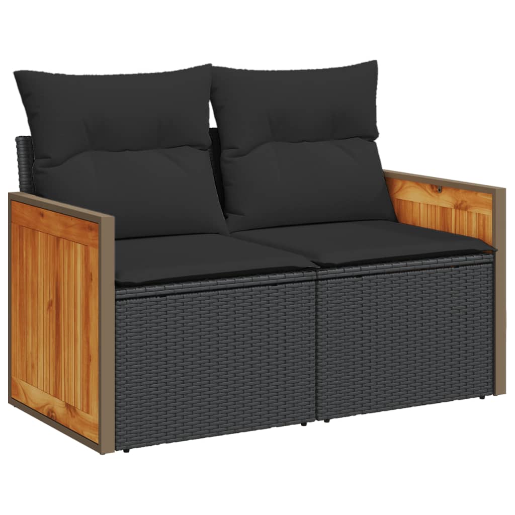2-personers havesofa med hynder polyrattan sort
