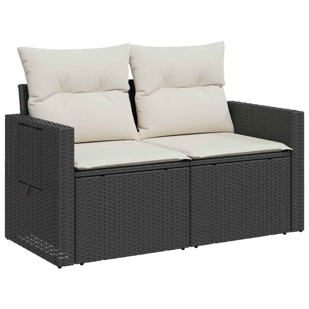 2-personers havesofa med hynder polyrattan sort