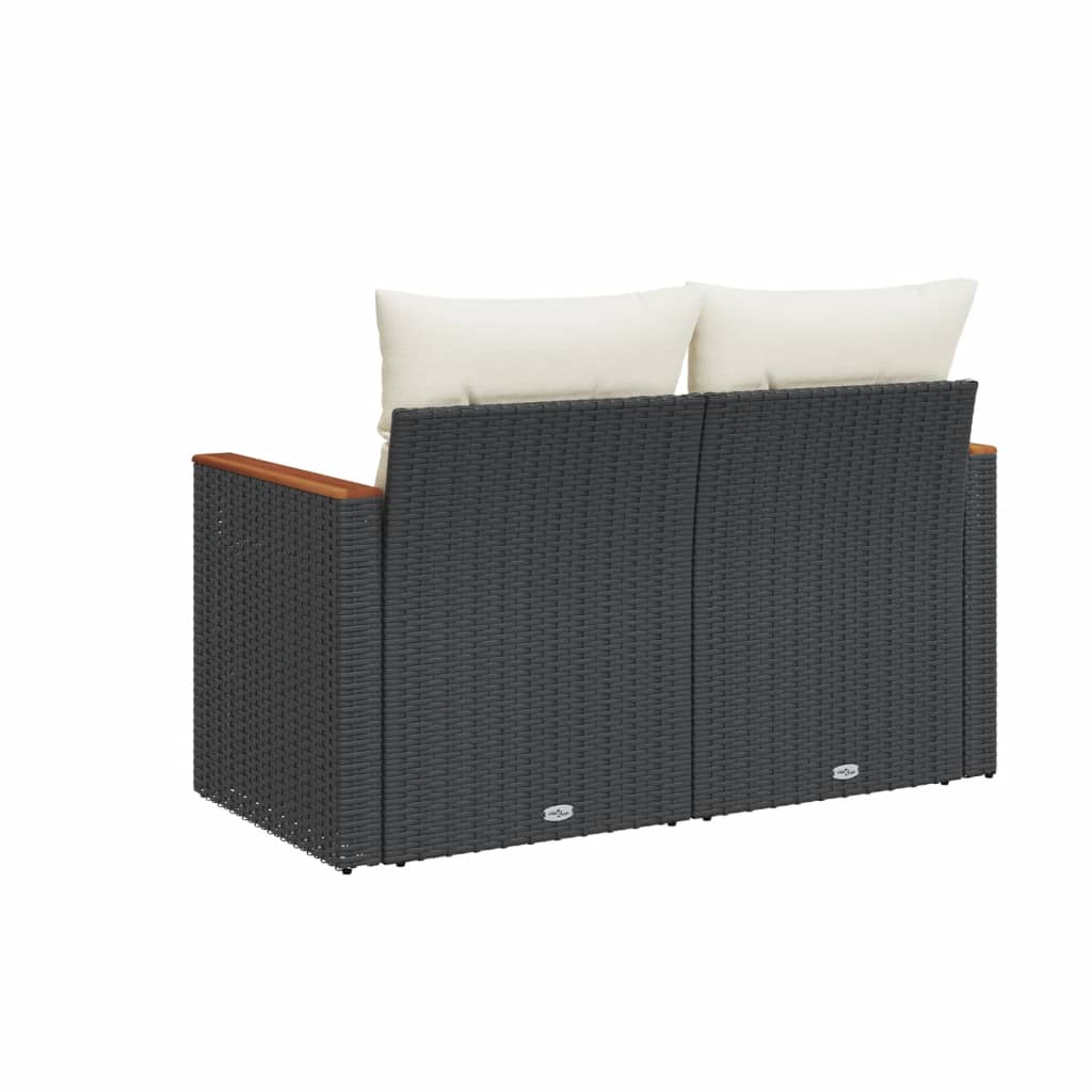 2-personers havesofa med hynder polyrattan sort