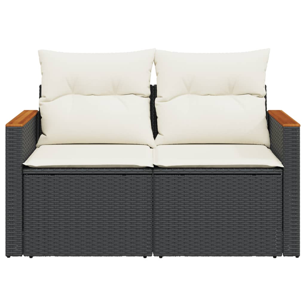 2-personers havesofa med hynder polyrattan sort