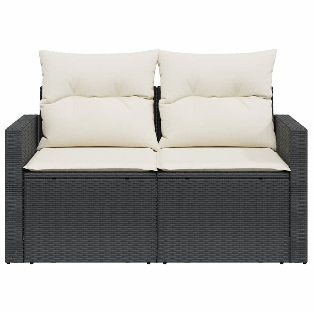 2-personers havesofa med hynder polyrattan sort