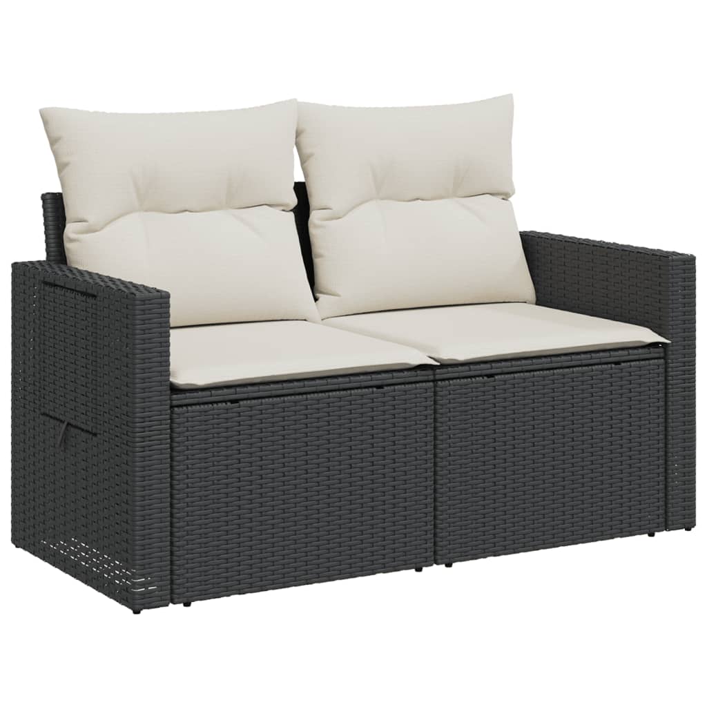 2-personers havesofa med hynder polyrattan sort