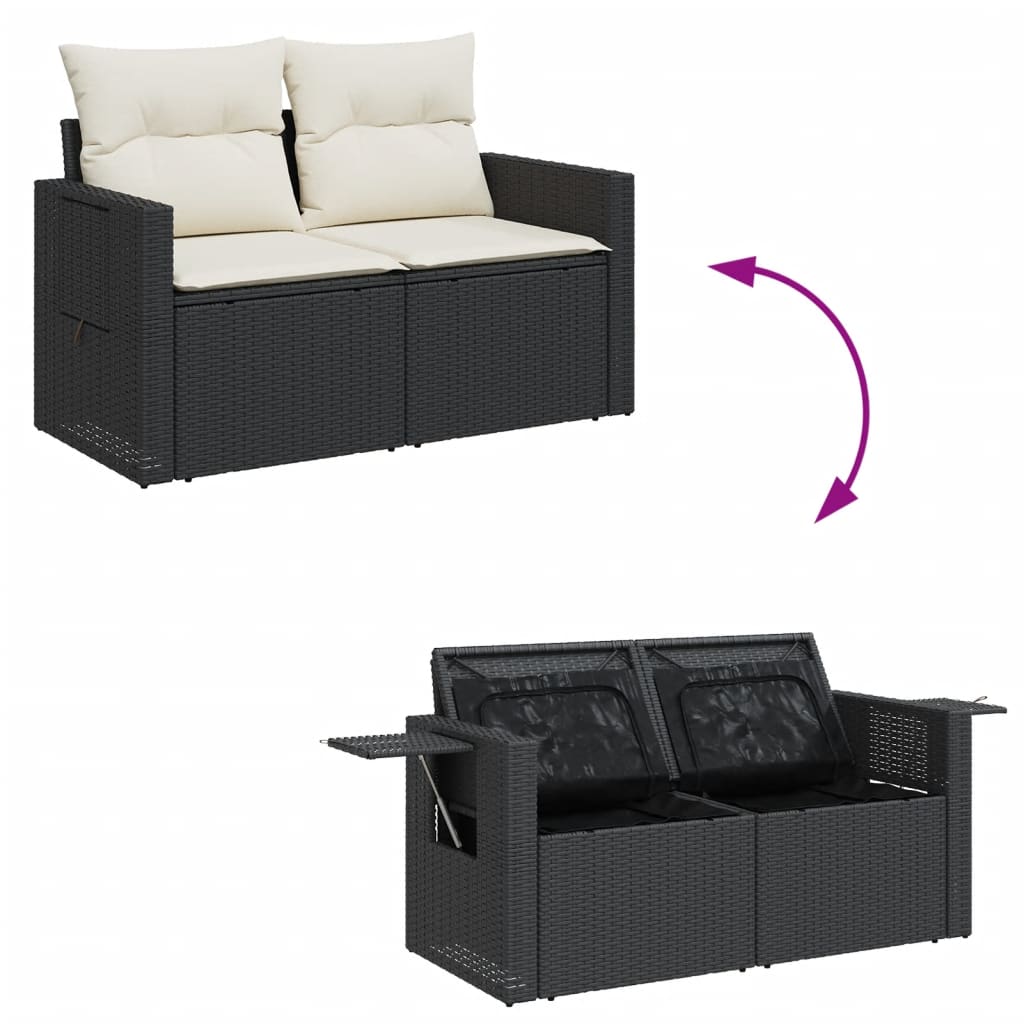 2-personers havesofa med hynder polyrattan sort