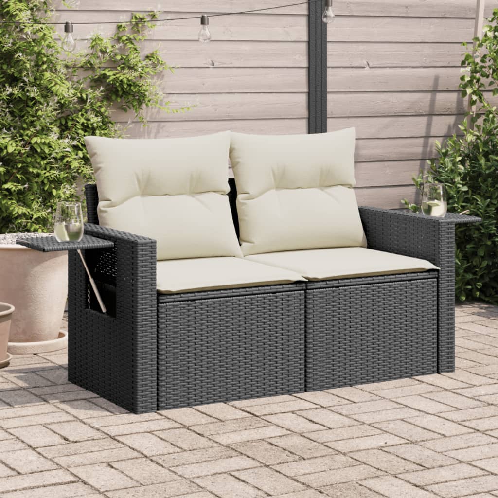 2-personers havesofa med hynder polyrattan sort