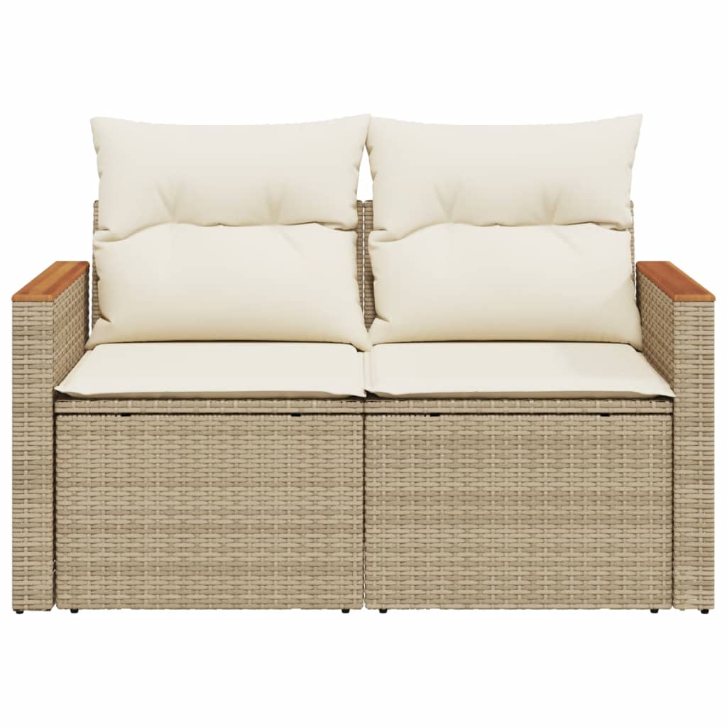 2-personers havesofa med hynder polyrattan beige
