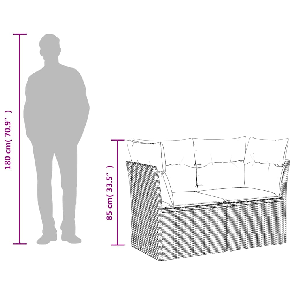 2-personers havesofa med hynder polyrattan lysegrå