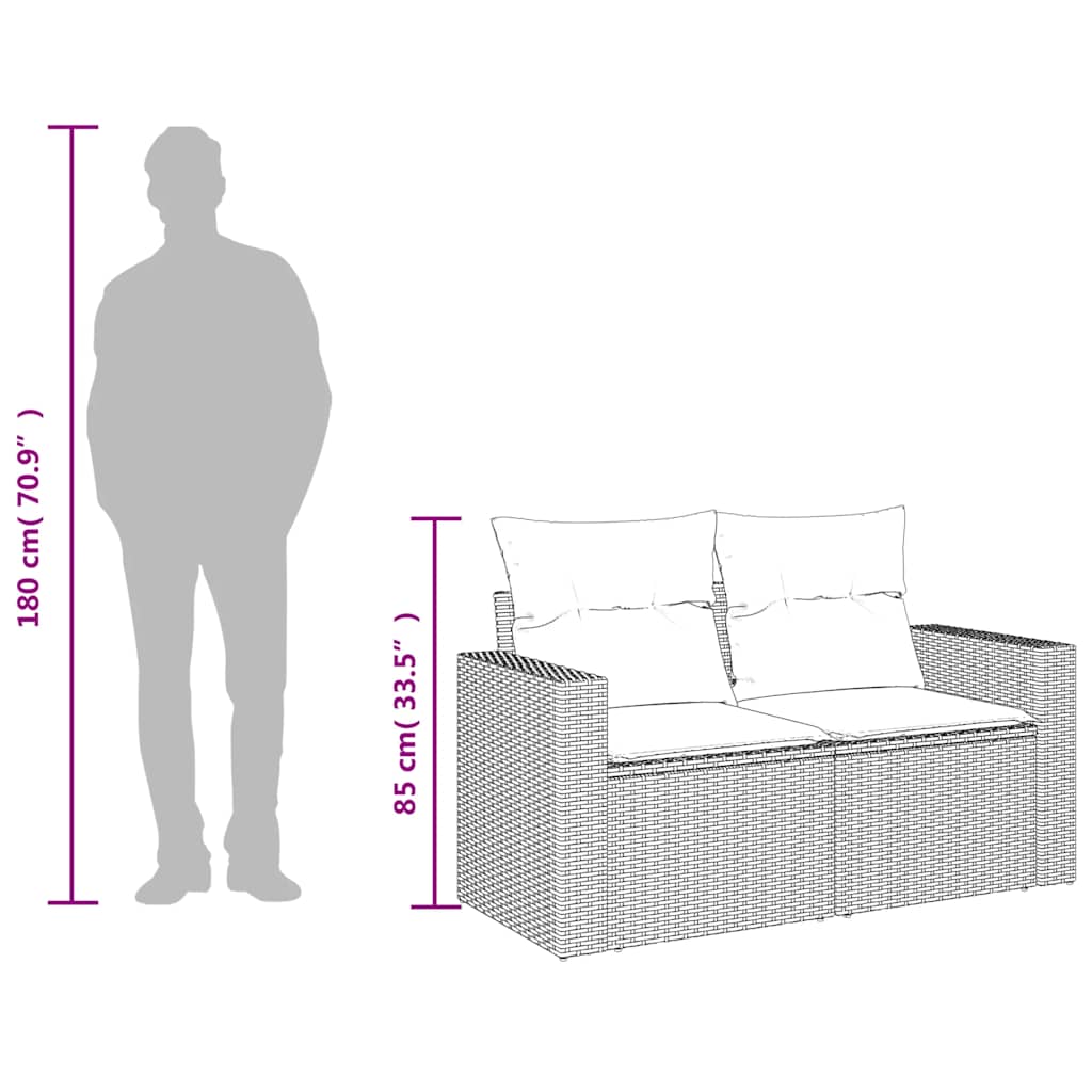 2-personers havesofa med hynder polyrattan lysegrå