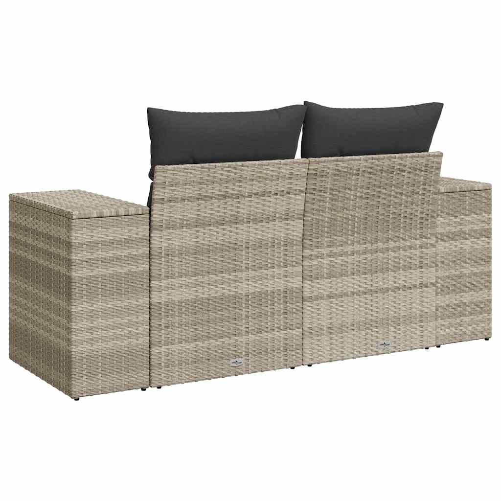 2-personers havesofa med hynder polyrattan lysegrå