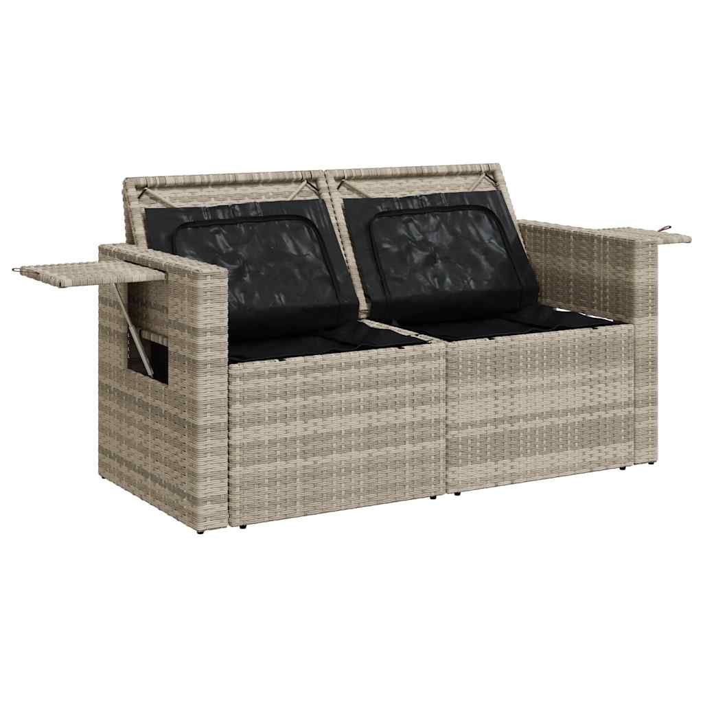 2-personers havesofa med hynder polyrattan lysegrå
