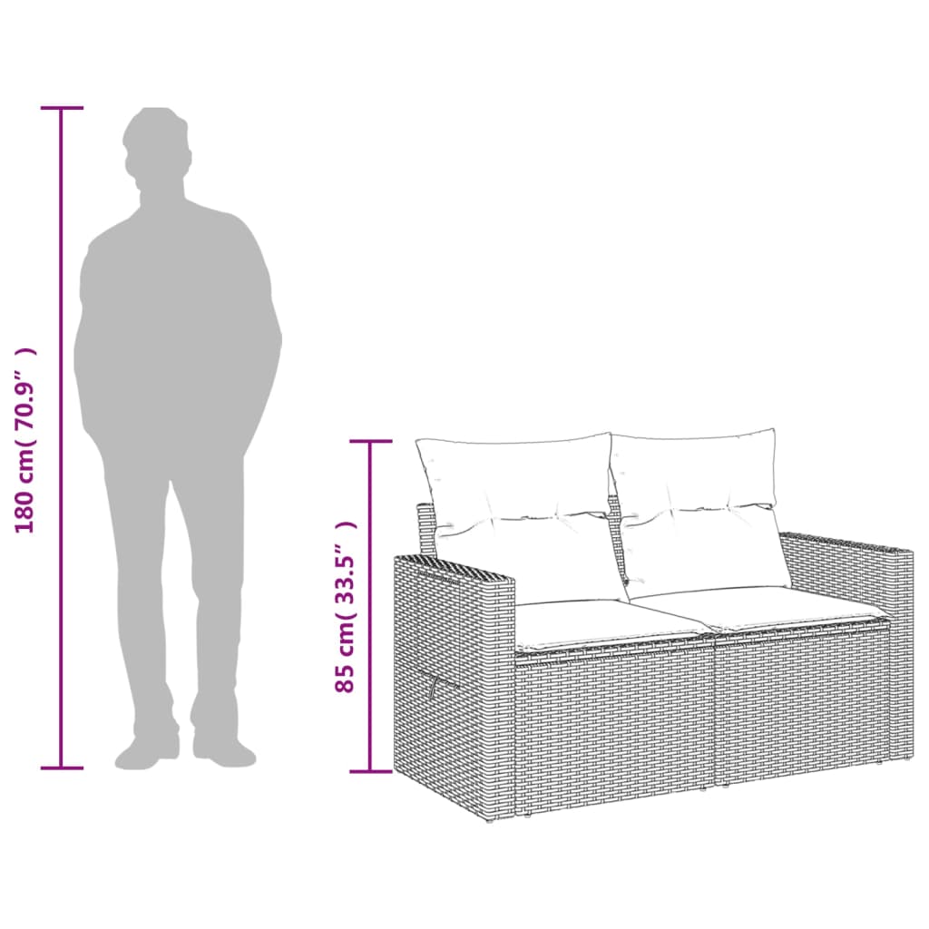 2-personers havesofa med hynder polyrattan brun