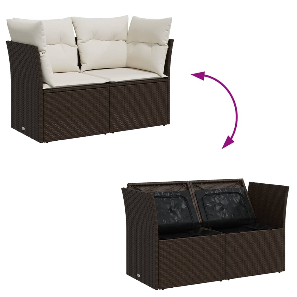 2-personers havesofa med hynder polyrattan brun