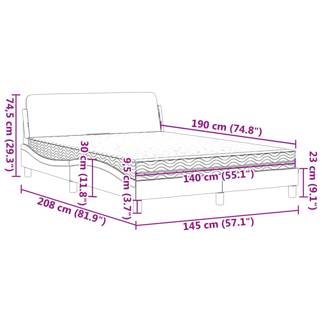 Seng med madras 140x190 cm stof sort
