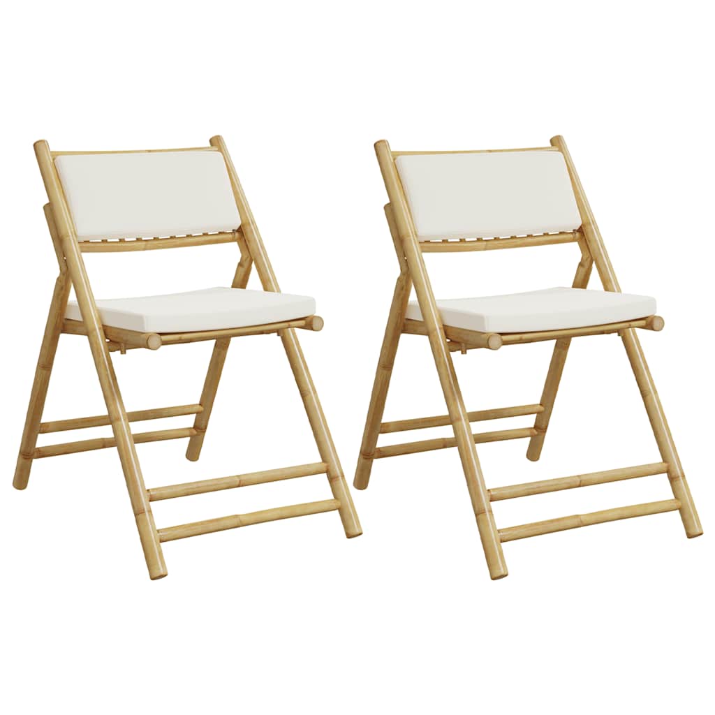 foldbare bistrostole 2 stk. med cremefarvede hynder bambus
