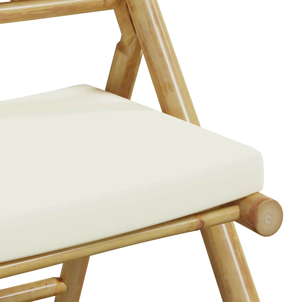 foldbare bistrostole 2 stk. med cremefarvede hynder bambus