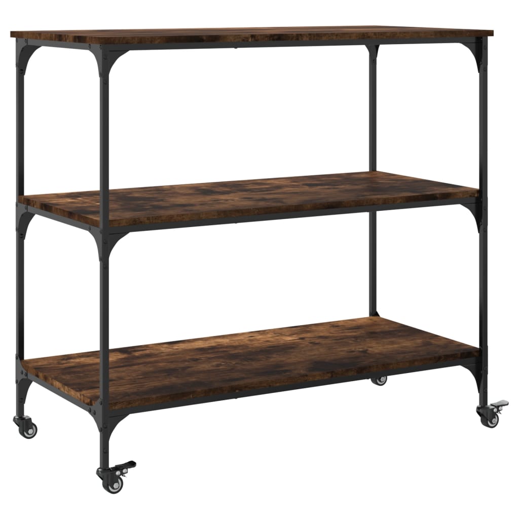 køkkenvogn 102x50x95 cm konstrueret træ røget egetræsfarve