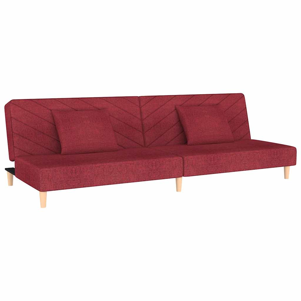 2-personers sovesofa med 2 puder stof vinrød
