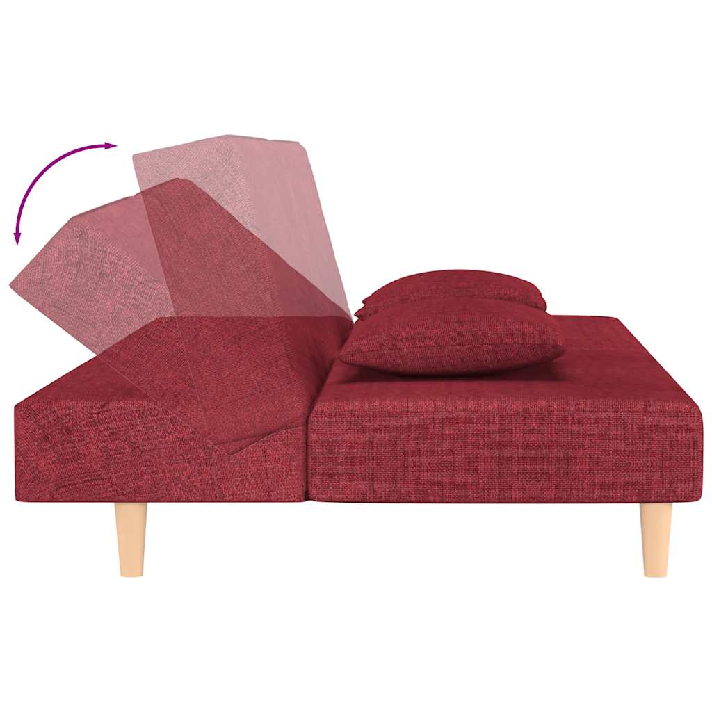 2-personers sovesofa med 2 puder stof vinrød