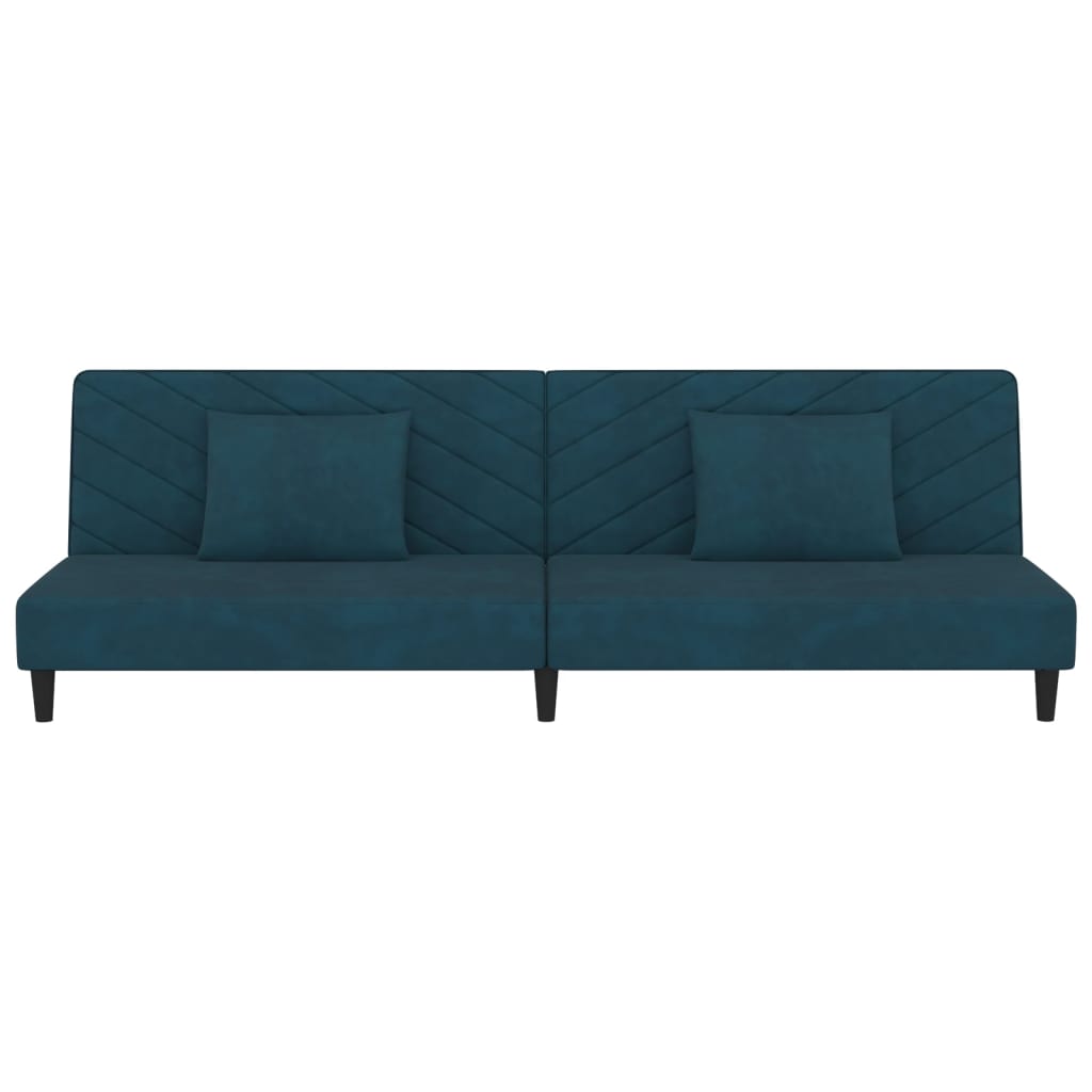 2-personers sovesofa med 2 puder fløjl blå