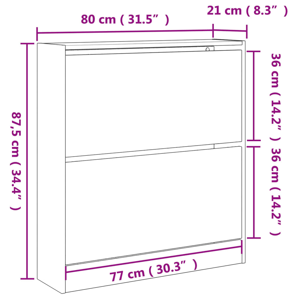 skoskab 80x21x87,5 cm konstrueret træ røget egetræsfarve