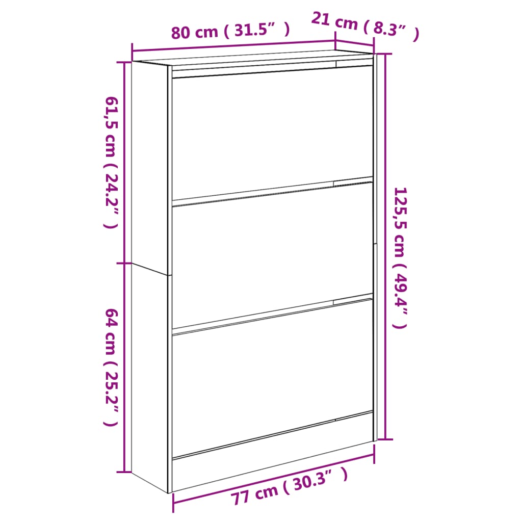 skoskab 80x21x125,5 cm konstrueret træ røget egetræsfarve