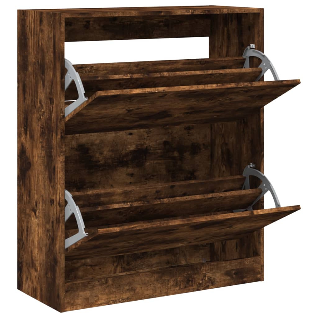 skoskab 80x34x96,5 cm konstrueret træ røget egetræsfarve