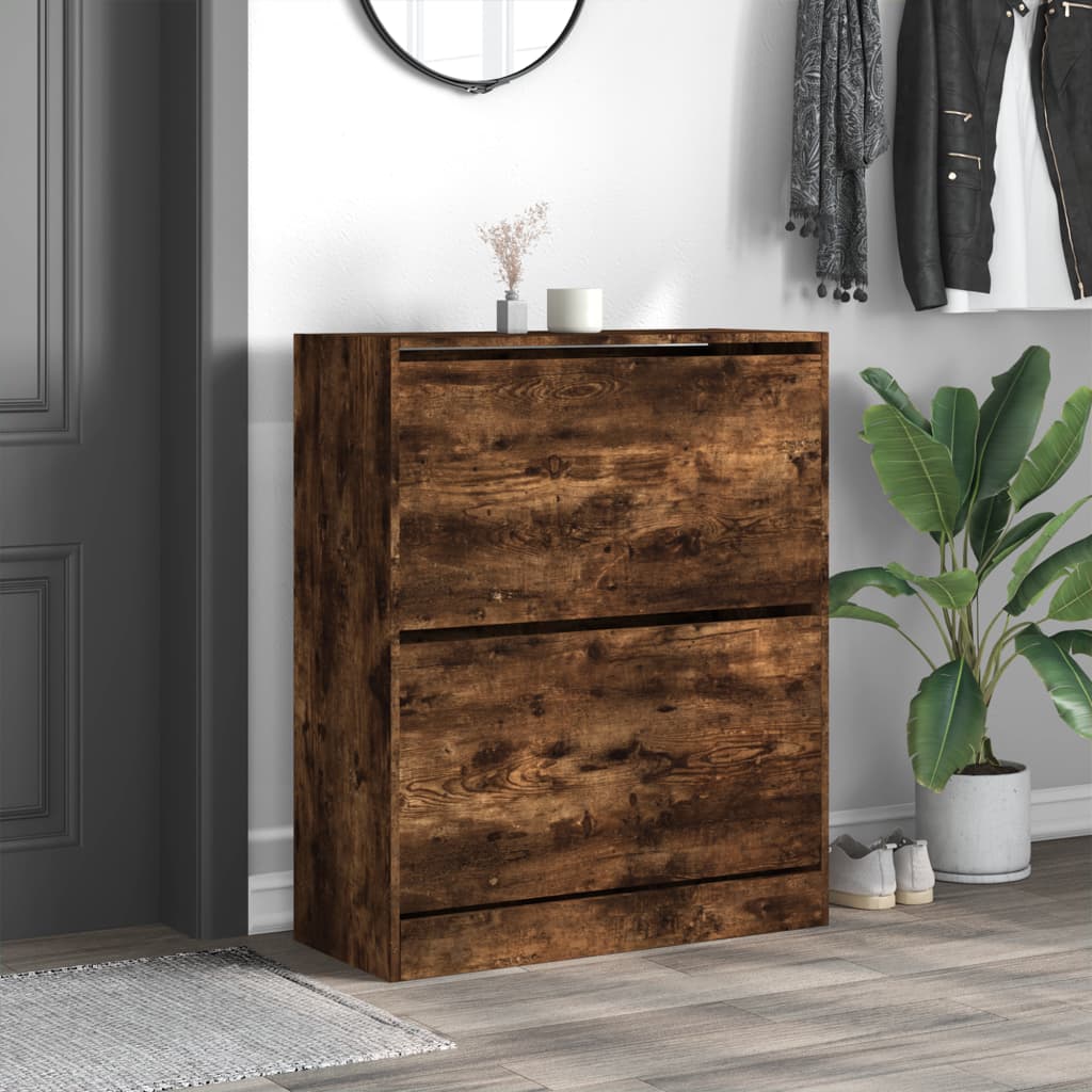 skoskab 80x34x96,5 cm konstrueret træ røget egetræsfarve