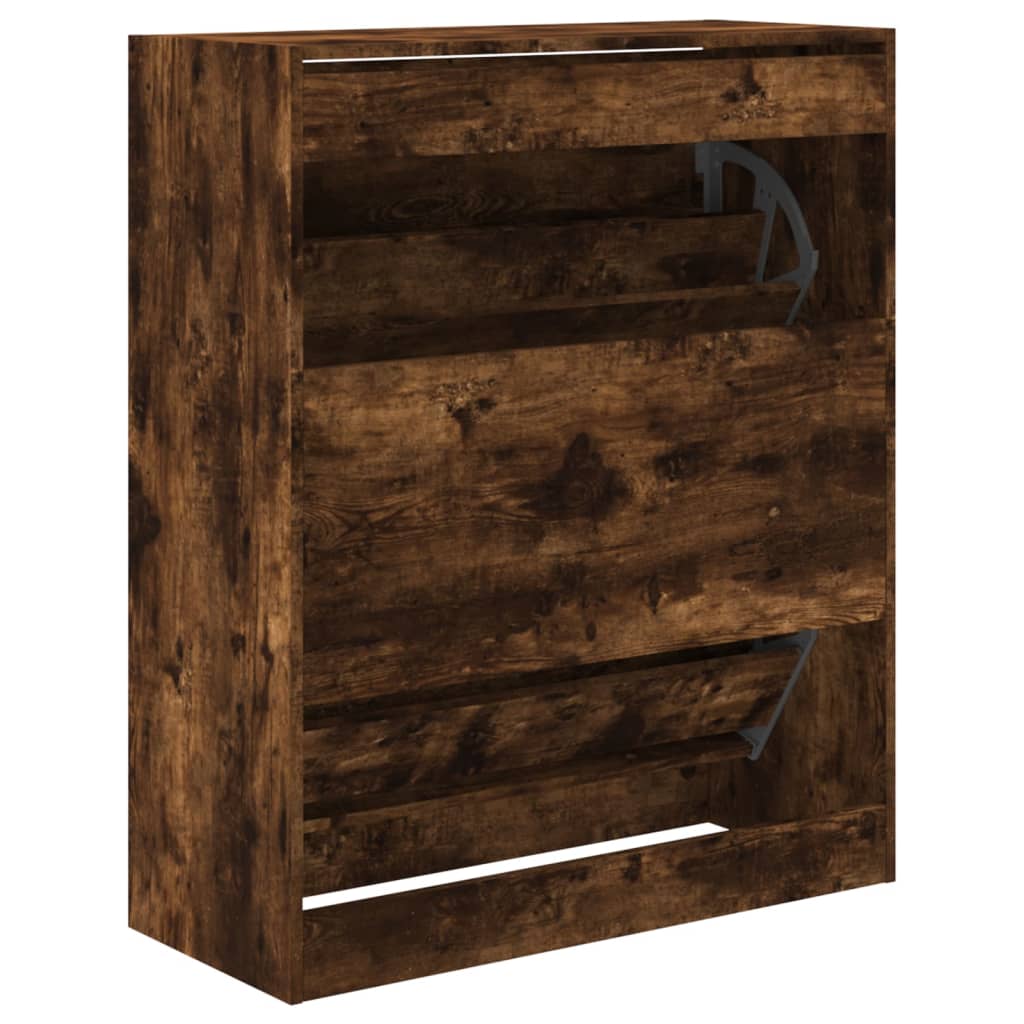 skoskab 80x34x96,5 cm konstrueret træ røget egetræsfarve