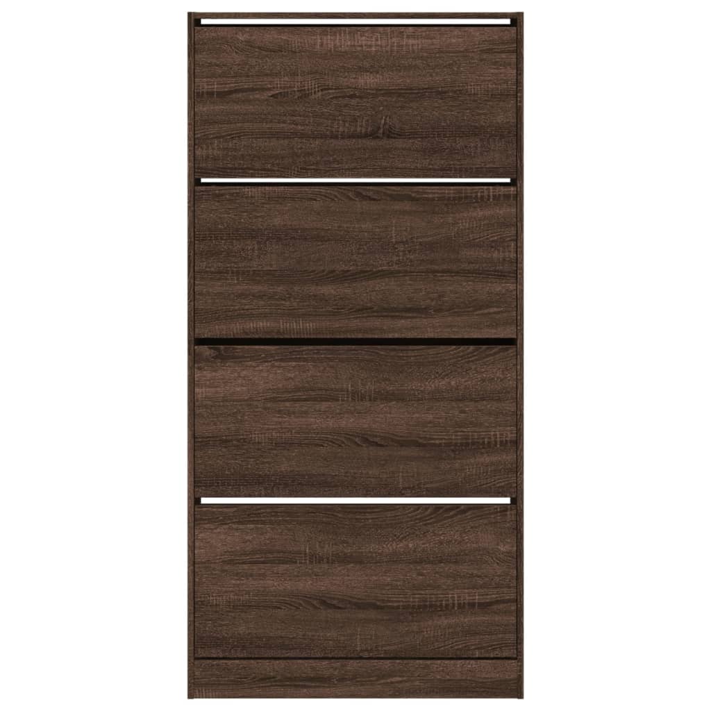 skoskab med 4 vippeskuffer 80x21x163,5 cm brunt egetræ