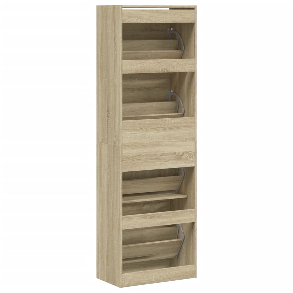 skoskab med 4 vippeskuffer 60x34x187,5 cm sonoma-eg
