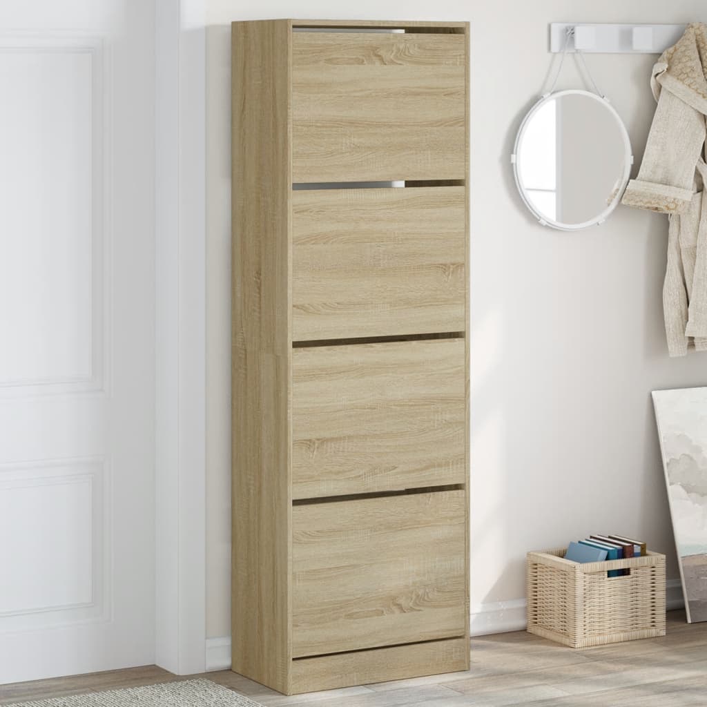 skoskab med 4 vippeskuffer 60x34x187,5 cm sonoma-eg