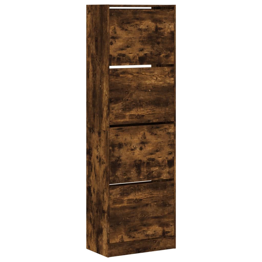 skoskab med 4 vippeskuffer 60x34x187,5 cm røget egetræsfarve