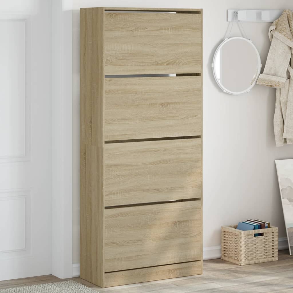 skoskab med 4 vippeskuffer 80x34x187,5 cm sonoma-eg