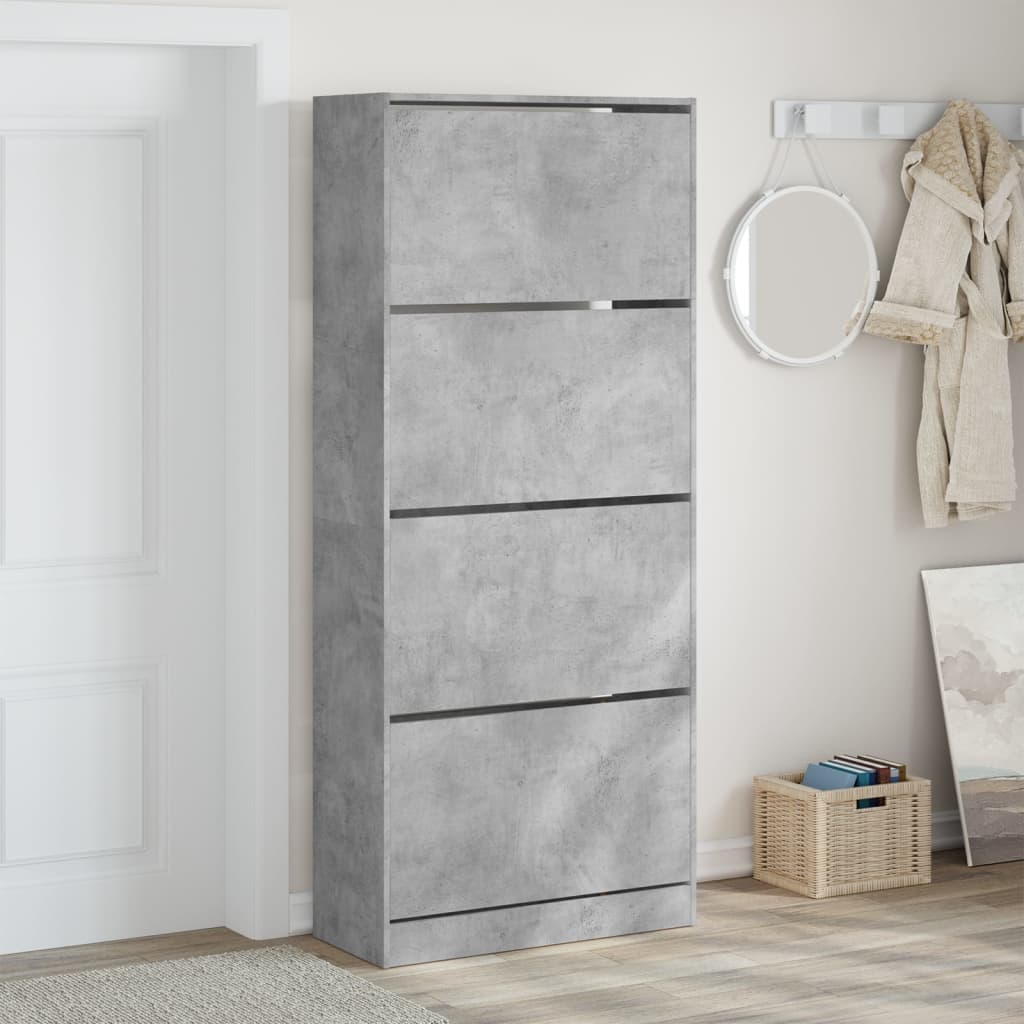 skoskab med 4 vippeskuffer 80x34x187,5 cm betongrå