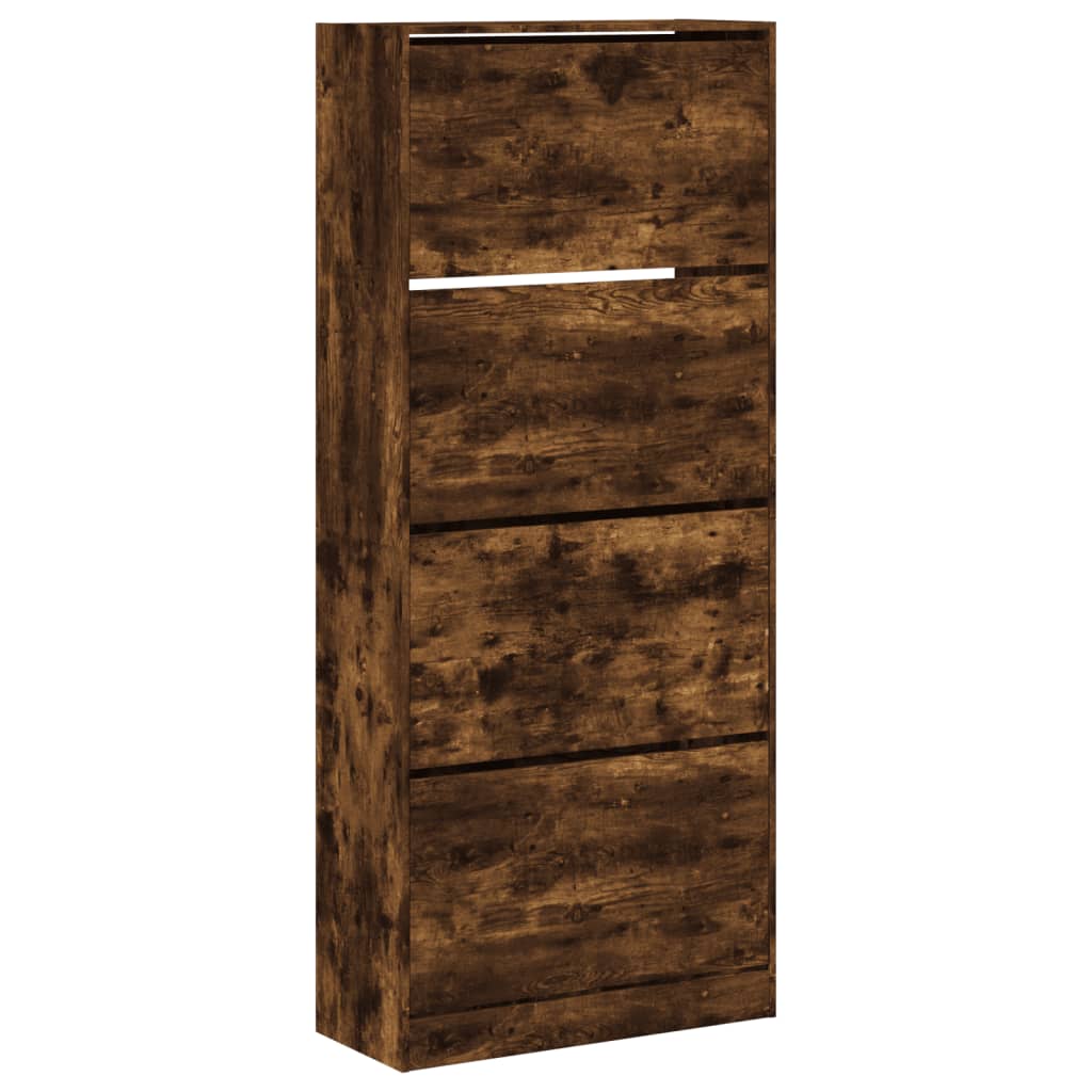 skoskab med 4 vippeskuffer 80x34x187,5 cm røget egetræsfarve