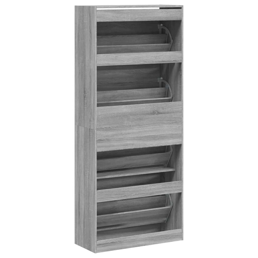 skoskab med 4 vippeskuffer 80x34x187,5 cm grå sonoma-eg