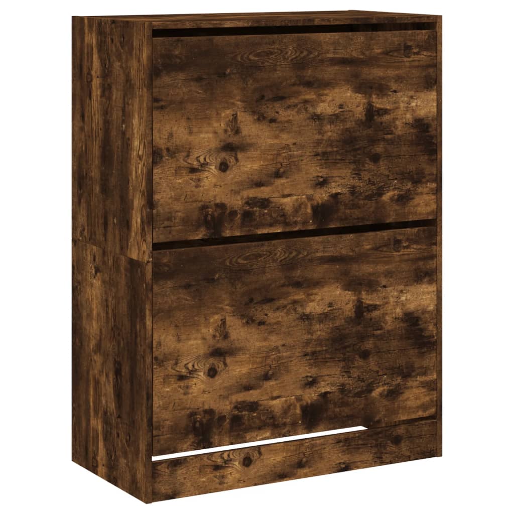skoskab med 2 vippeskuffer 80x42x108 cm røget egetræsfarve