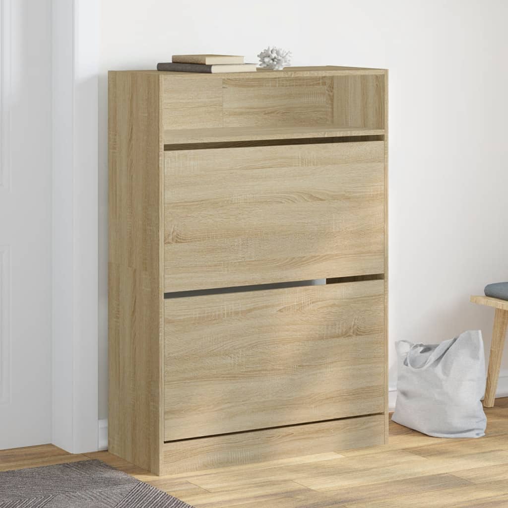 skoskab med 2 vippeskuffer 80x34x116 cm sonoma-eg
