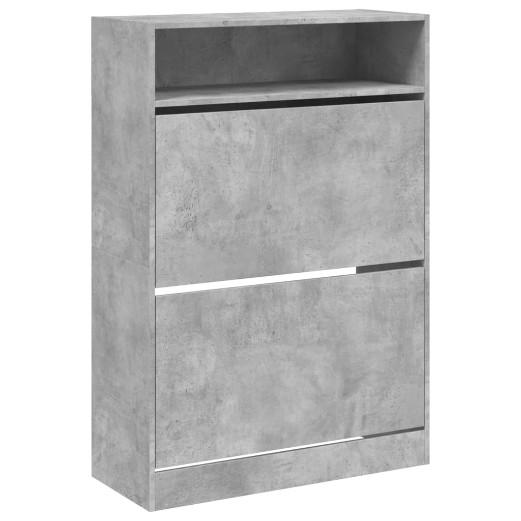 skoskab med 2 vippeskuffer 80x34x116 cm betongrå