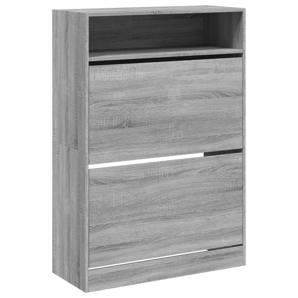 skoskab med 2 vippeskuffer 80x34x116 cm grå sonoma-eg