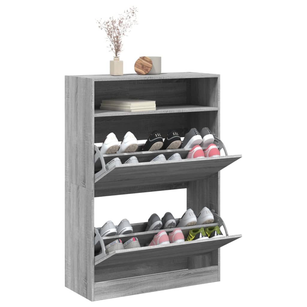 skoskab med 2 vippeskuffer 80x34x116 cm grå sonoma-eg