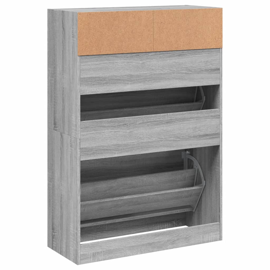 skoskab med 2 vippeskuffer 80x34x116 cm grå sonoma-eg