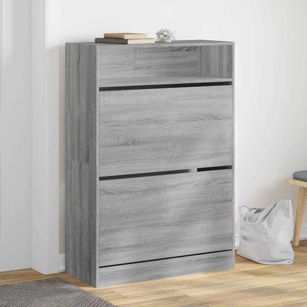 skoskab med 2 vippeskuffer 80x34x116 cm grå sonoma-eg