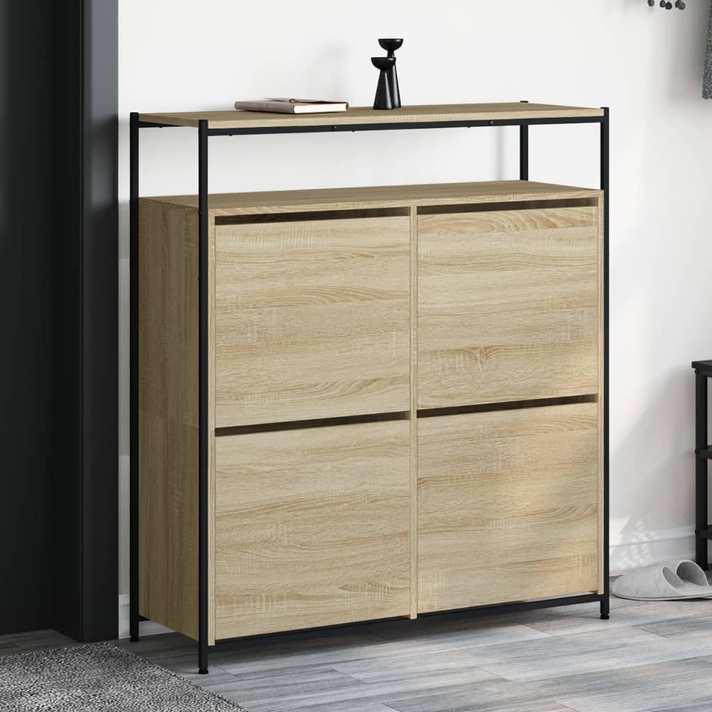 skoskab med 4 vippeskuffer 100x34x112 cm sonoma-eg